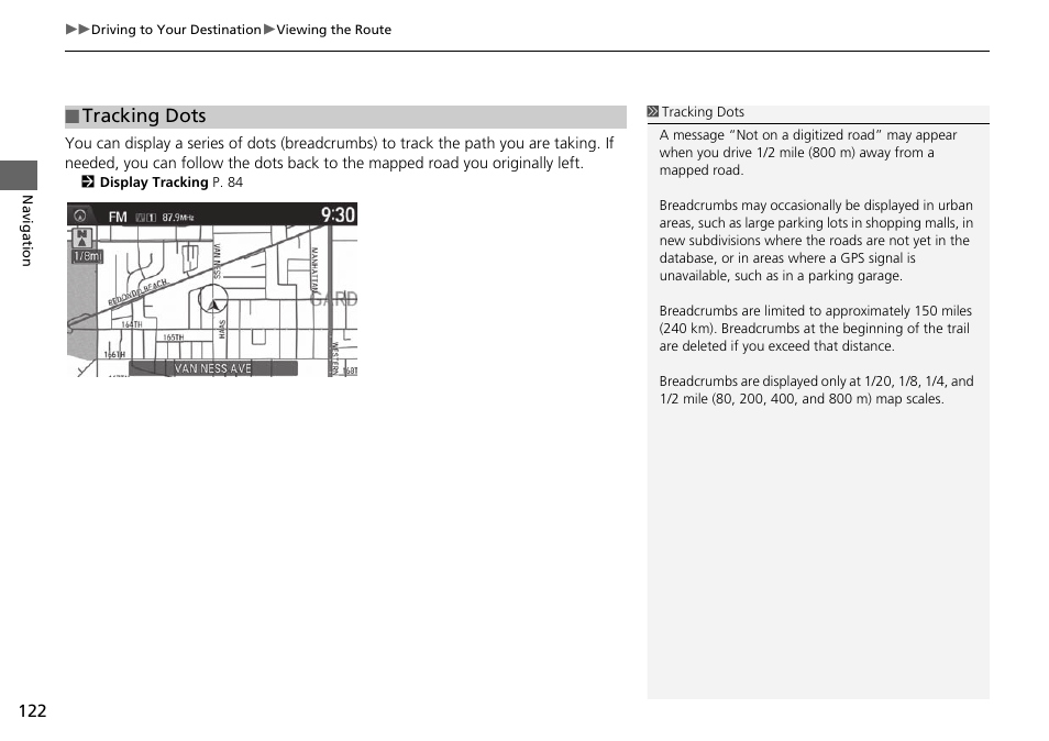 P122), Tracking dots | Acura 2015 TLX - Navigation Manual (Without Software Update) Ver. ST02 User Manual | Page 123 / 329