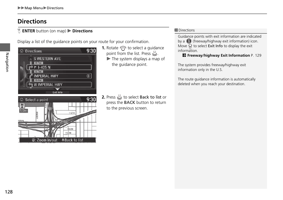 Directions | Acura 2015 TLX - Navigation Manual (Without Software Update) Ver. ST02 User Manual | Page 129 / 329