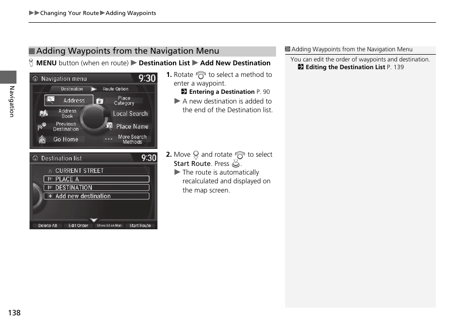 Adding waypoints from the navigation menu | Acura 2015 TLX - Navigation Manual (Without Software Update) Ver. ST02 User Manual | Page 139 / 329