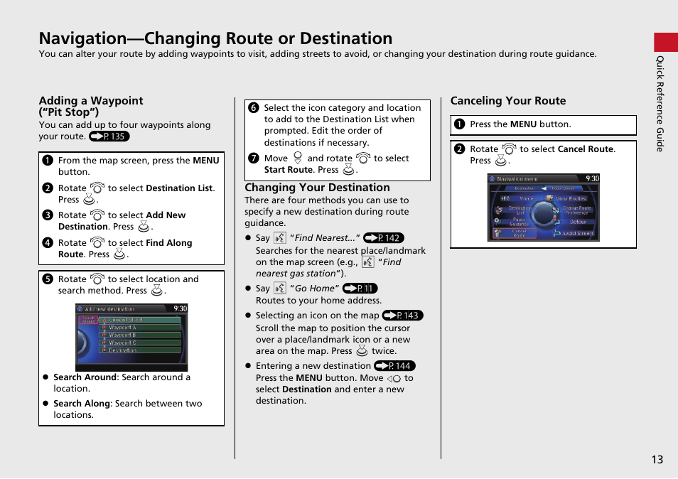 Navigation—changing route or destination | Acura 2015 TLX - Navigation Manual (Without Software Update) Ver. ST02 User Manual | Page 14 / 329