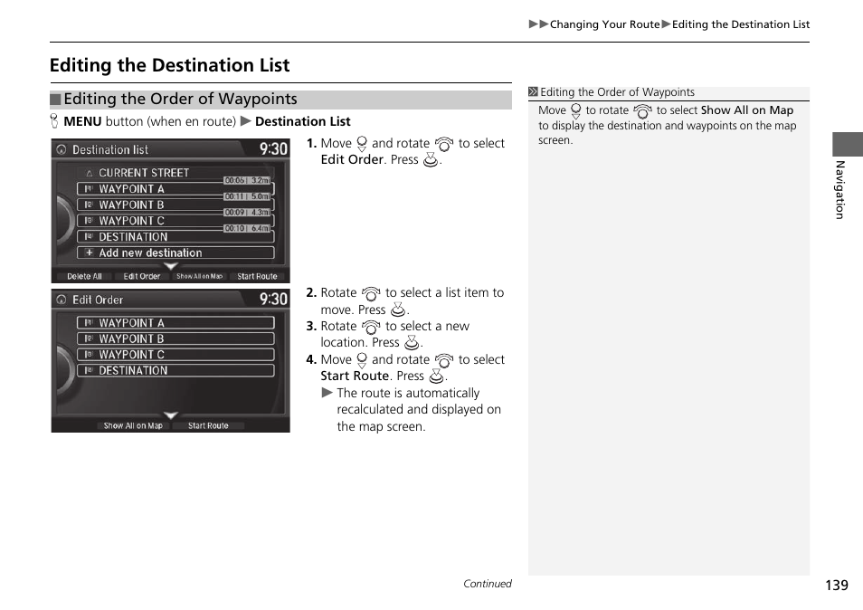 Editing the destination list, Editing the destination list p. 139 | Acura 2015 TLX - Navigation Manual (Without Software Update) Ver. ST02 User Manual | Page 140 / 329