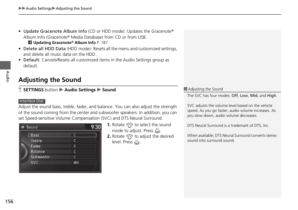 Adjusting the sound | Acura 2015 TLX - Navigation Manual (Without Software Update) Ver. ST02 User Manual | Page 157 / 329