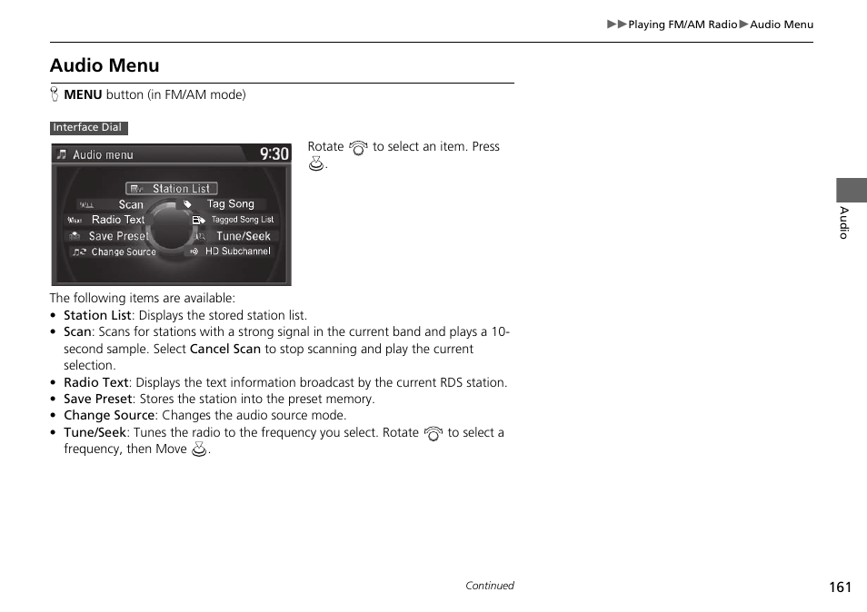 Audio menu | Acura 2015 TLX - Navigation Manual (Without Software Update) Ver. ST02 User Manual | Page 162 / 329