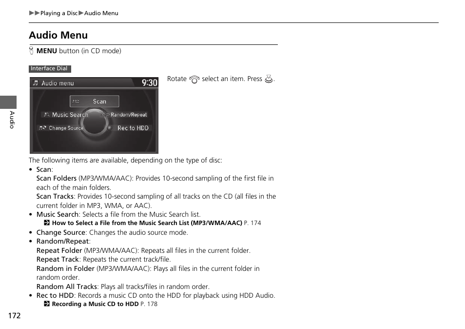 Audio menu | Acura 2015 TLX - Navigation Manual (Without Software Update) Ver. ST02 User Manual | Page 173 / 329