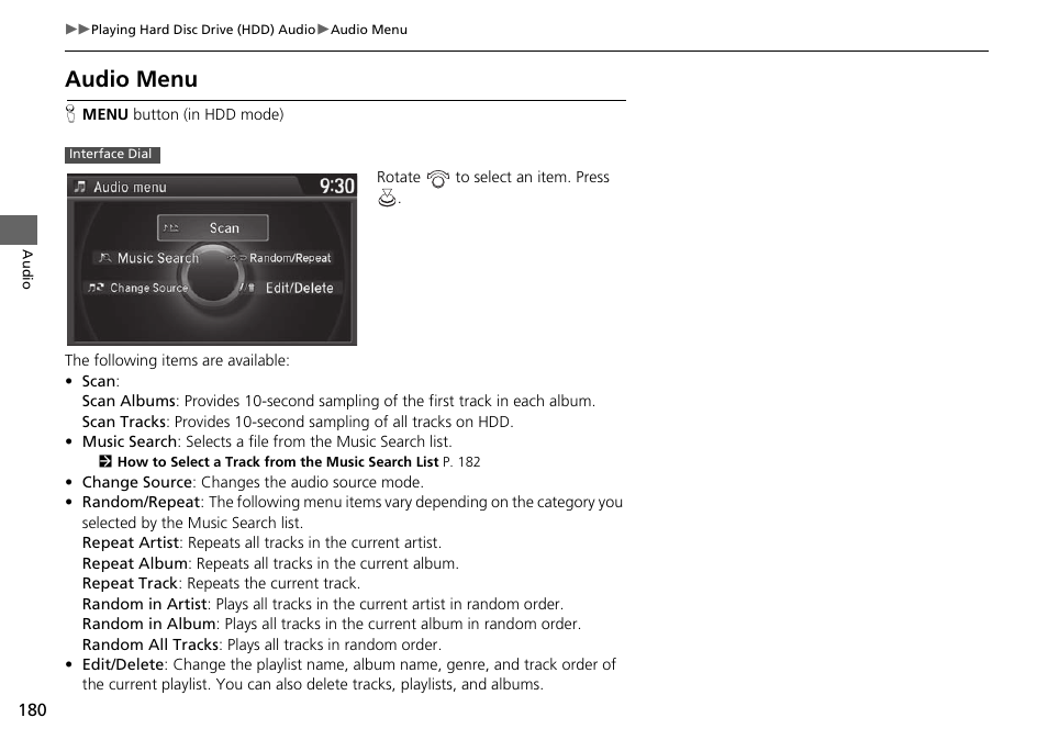 Audio menu | Acura 2015 TLX - Navigation Manual (Without Software Update) Ver. ST02 User Manual | Page 181 / 329