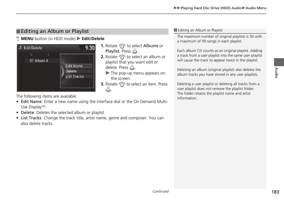 Editing an album or playlist | Acura 2015 TLX - Navigation Manual (Without Software Update) Ver. ST02 User Manual | Page 184 / 329