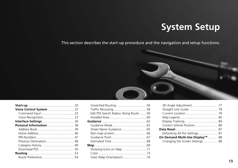 System setup, System setup p. 19 | Acura 2015 TLX - Navigation Manual (Without Software Update) Ver. ST02 User Manual | Page 20 / 329