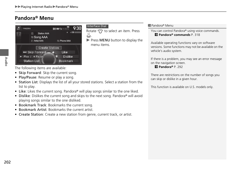 Pandora® menu | Acura 2015 TLX - Navigation Manual (Without Software Update) Ver. ST02 User Manual | Page 203 / 329