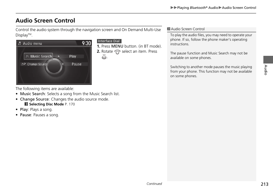 Audio screen control | Acura 2015 TLX - Navigation Manual (Without Software Update) Ver. ST02 User Manual | Page 214 / 329