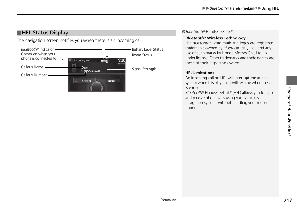 Hfl status display | Acura 2015 TLX - Navigation Manual (Without Software Update) Ver. ST02 User Manual | Page 218 / 329