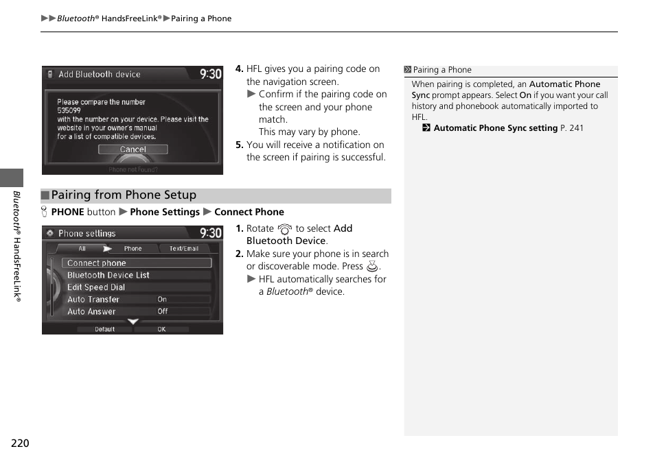 Pairing from phone setup | Acura 2015 TLX - Navigation Manual (Without Software Update) Ver. ST02 User Manual | Page 221 / 329