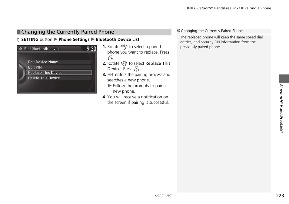 Changing the currently paired phone | Acura 2015 TLX - Navigation Manual (Without Software Update) Ver. ST02 User Manual | Page 224 / 329