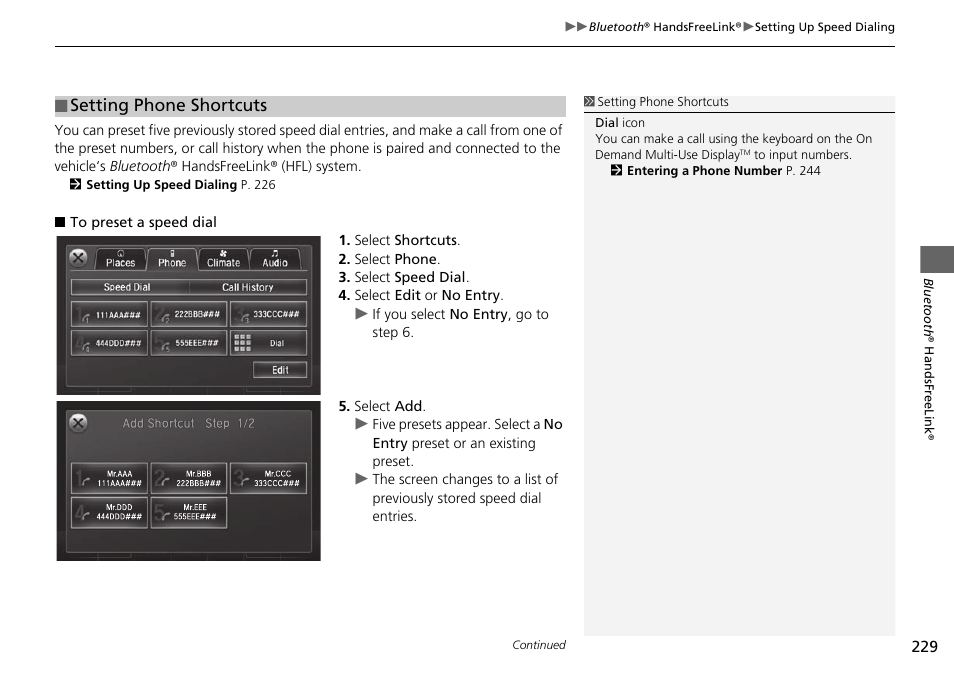 Setting phone shortcuts | Acura 2015 TLX - Navigation Manual (Without Software Update) Ver. ST02 User Manual | Page 230 / 329