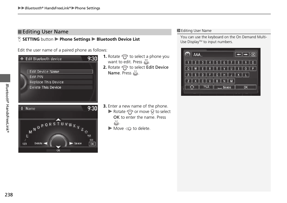 Editing user name | Acura 2015 TLX - Navigation Manual (Without Software Update) Ver. ST02 User Manual | Page 239 / 329