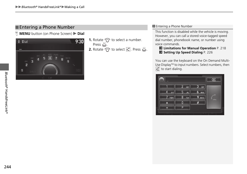 Entering a phone number p. 244, Entering a phone number | Acura 2015 TLX - Navigation Manual (Without Software Update) Ver. ST02 User Manual | Page 245 / 329