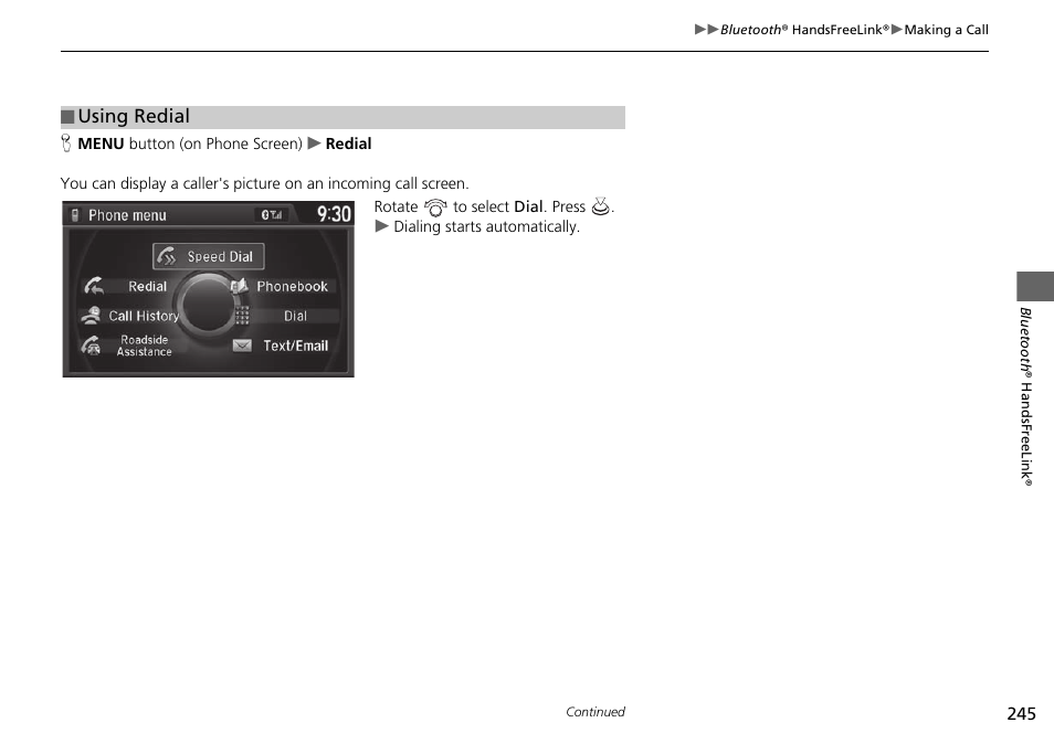 Using redial | Acura 2015 TLX - Navigation Manual (Without Software Update) Ver. ST02 User Manual | Page 246 / 329
