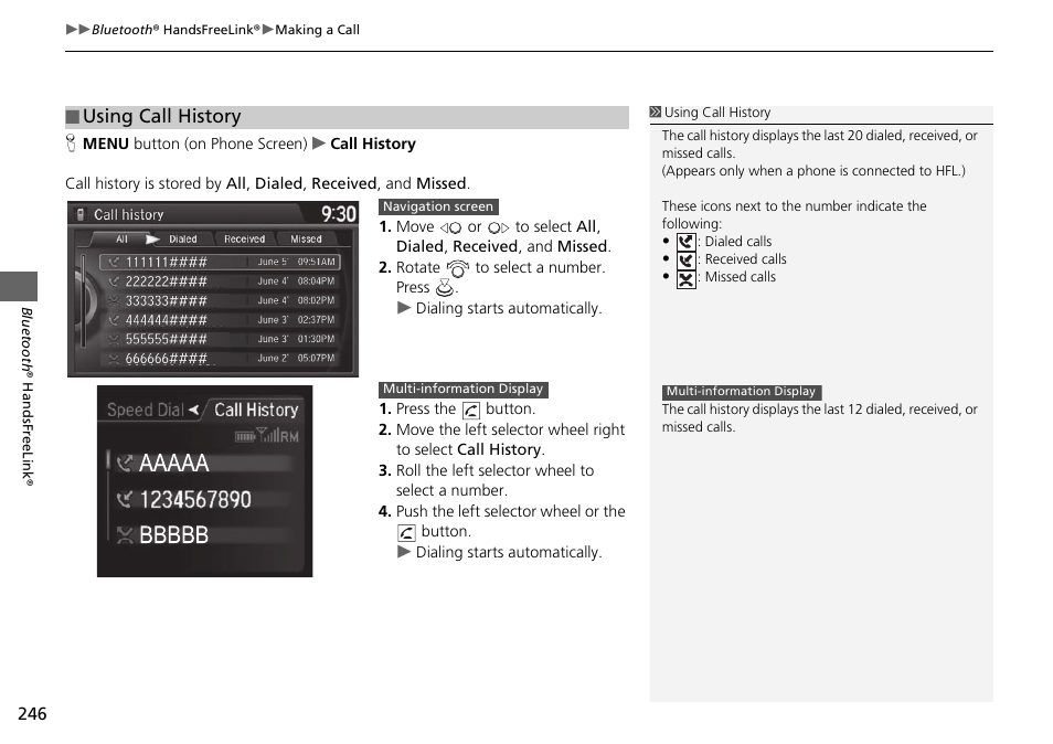 Using call history | Acura 2015 TLX - Navigation Manual (Without Software Update) Ver. ST02 User Manual | Page 247 / 329