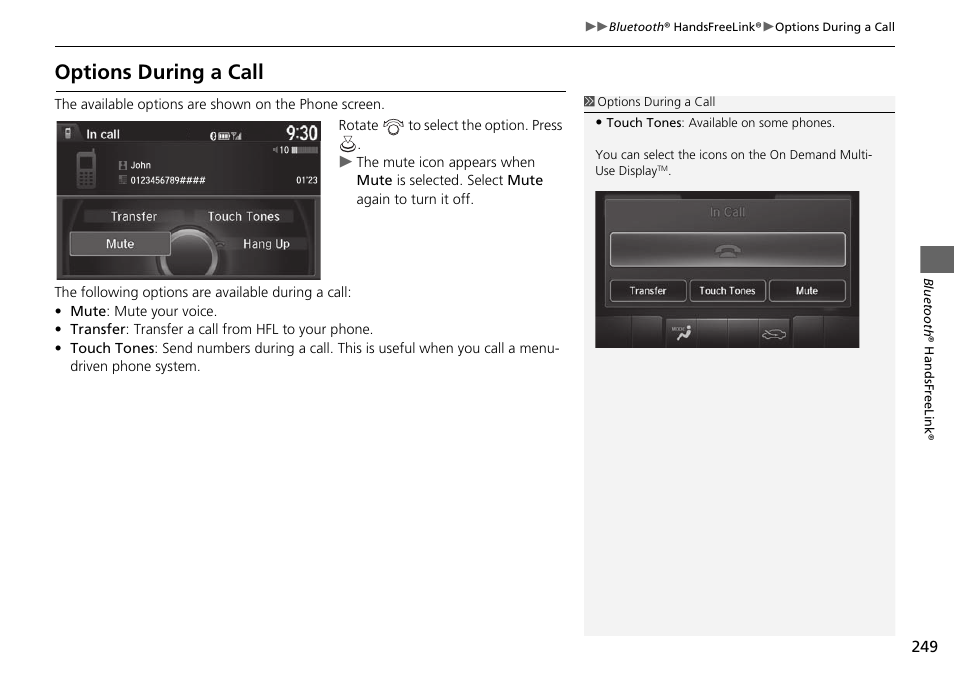 Options during a call | Acura 2015 TLX - Navigation Manual (Without Software Update) Ver. ST02 User Manual | Page 250 / 329