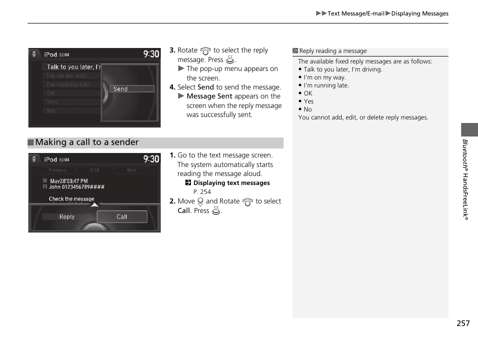 Making a call to a sender | Acura 2015 TLX - Navigation Manual (Without Software Update) Ver. ST02 User Manual | Page 258 / 329