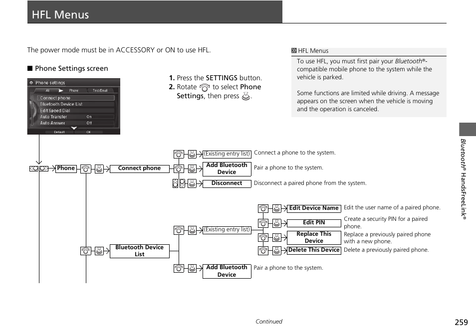 Hfl menus 259, Hfl menus | Acura 2015 TLX - Navigation Manual (Without Software Update) Ver. ST02 User Manual | Page 260 / 329