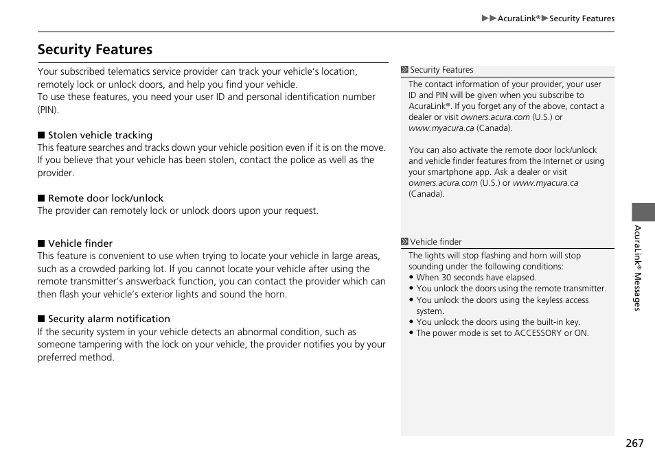 Security features | Acura 2015 TLX - Navigation Manual (Without Software Update) Ver. ST02 User Manual | Page 268 / 329