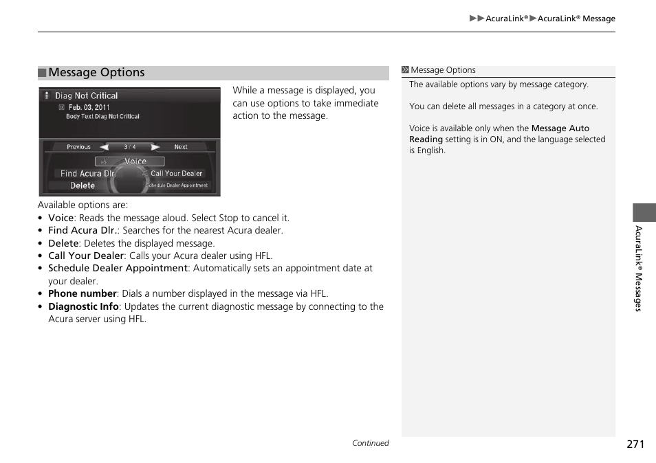 Message options | Acura 2015 TLX - Navigation Manual (Without Software Update) Ver. ST02 User Manual | Page 272 / 329