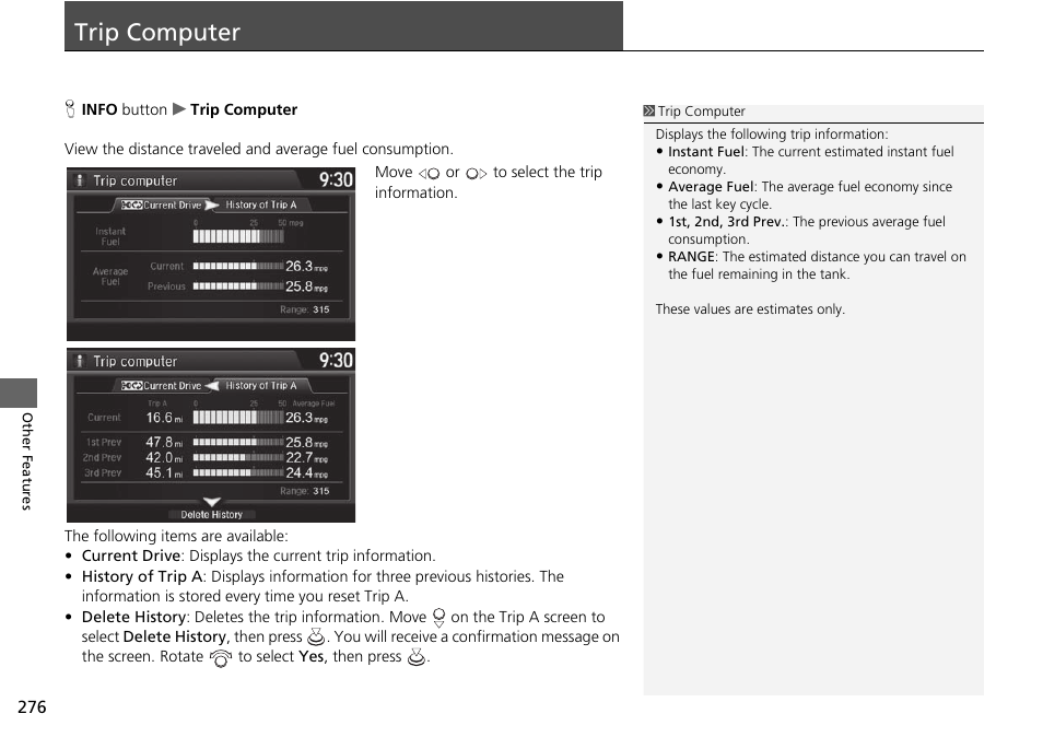 Trip computer 276, Trip computer | Acura 2015 TLX - Navigation Manual (Without Software Update) Ver. ST02 User Manual | Page 277 / 329