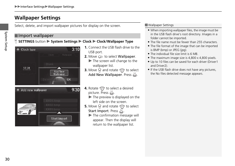 Wallpaper settings | Acura 2015 TLX - Navigation Manual (Without Software Update) Ver. ST02 User Manual | Page 31 / 329