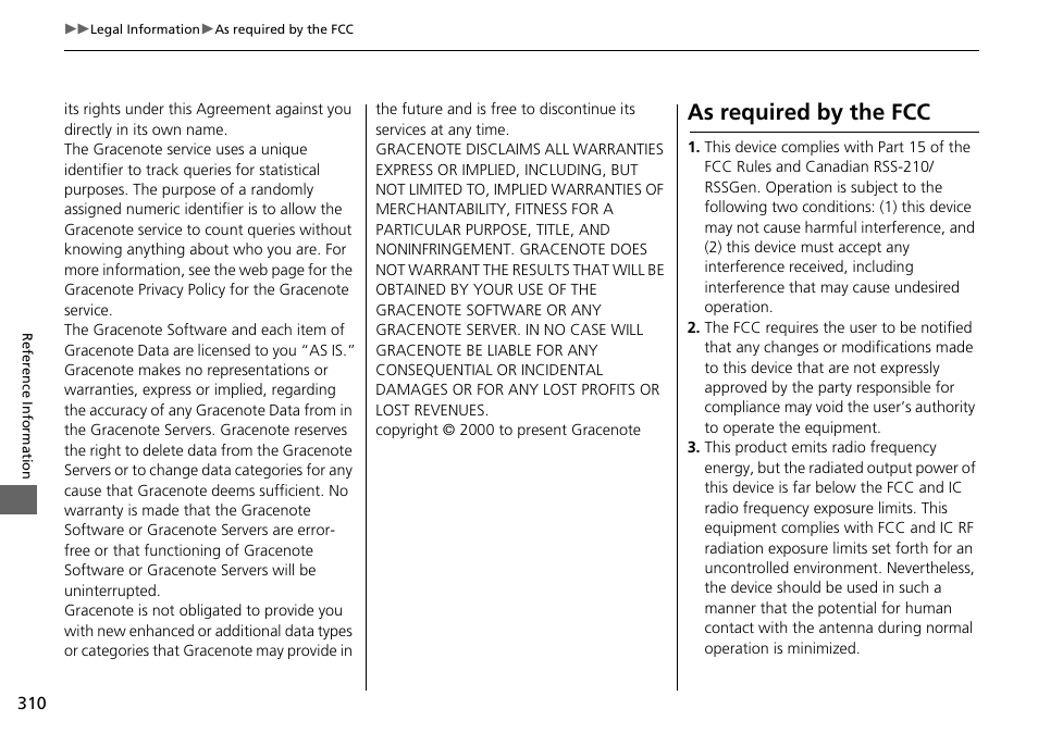 As required by the fcc | Acura 2015 TLX - Navigation Manual (Without Software Update) Ver. ST02 User Manual | Page 311 / 329