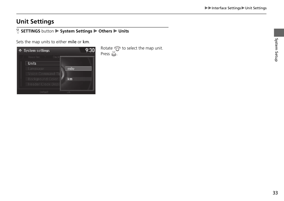 Unit settings | Acura 2015 TLX - Navigation Manual (Without Software Update) Ver. ST02 User Manual | Page 34 / 329