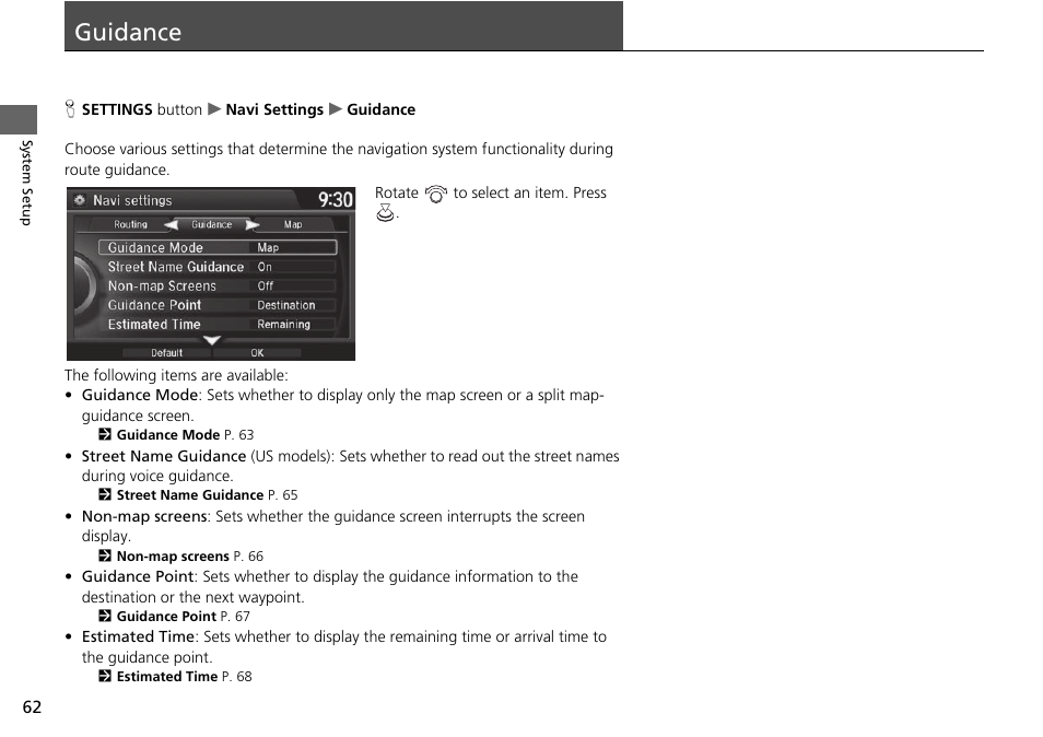 Guidance 62, Guidance | Acura 2015 TLX - Navigation Manual (Without Software Update) Ver. ST02 User Manual | Page 63 / 329