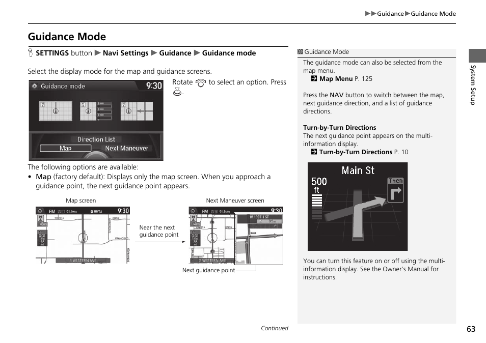 Guidance mode, Guidance mode p. 63 | Acura 2015 TLX - Navigation Manual (Without Software Update) Ver. ST02 User Manual | Page 64 / 329