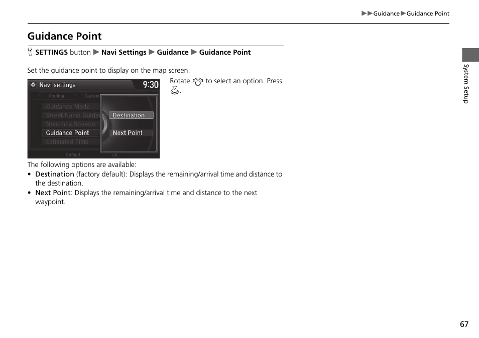 Guidance point, Guidance point p. 67 | Acura 2015 TLX - Navigation Manual (Without Software Update) Ver. ST02 User Manual | Page 68 / 329