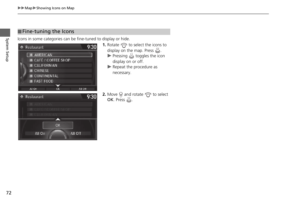 Fine-tuning the icons | Acura 2015 TLX - Navigation Manual (Without Software Update) Ver. ST02 User Manual | Page 73 / 329