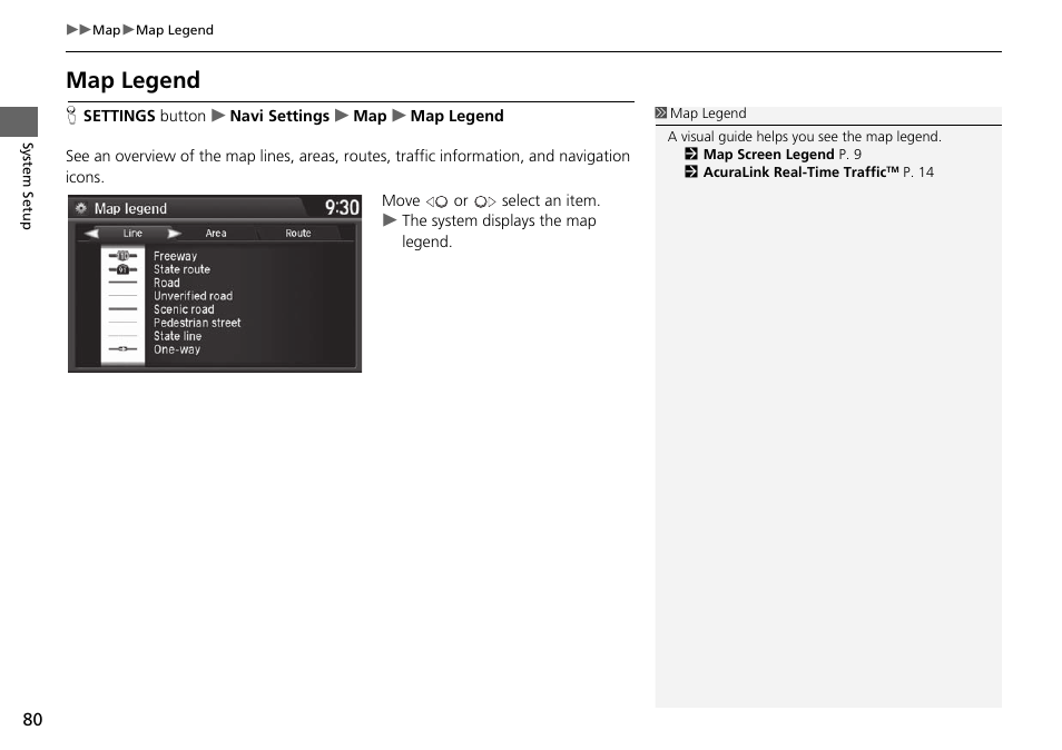 Map legend, Map legend p. 80 | Acura 2015 TLX - Navigation Manual (Without Software Update) Ver. ST02 User Manual | Page 81 / 329