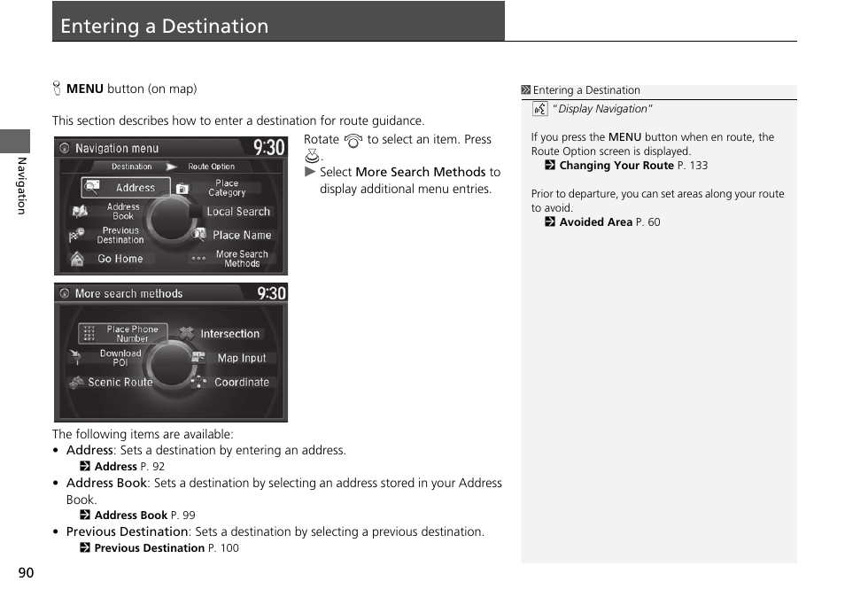 Entering a destination 90, P90), Entering a destination p. 90 | Entering a destination | Acura 2015 TLX - Navigation Manual (Without Software Update) Ver. ST02 User Manual | Page 91 / 329