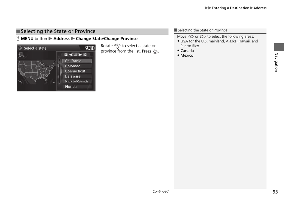 Selecting the state or province | Acura 2015 TLX - Navigation Manual (Without Software Update) Ver. ST02 User Manual | Page 94 / 329