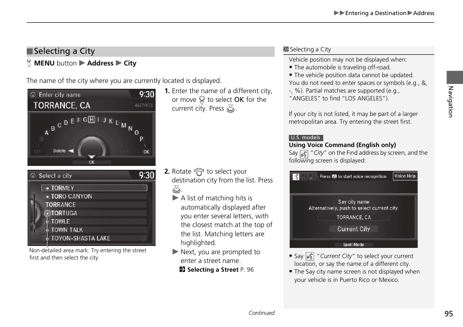 Selecting a city | Acura 2015 TLX - Navigation Manual (Without Software Update) Ver. ST02 User Manual | Page 96 / 329
