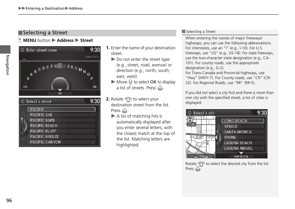 Selecting a street | Acura 2015 TLX - Navigation Manual (Without Software Update) Ver. ST02 User Manual | Page 97 / 329