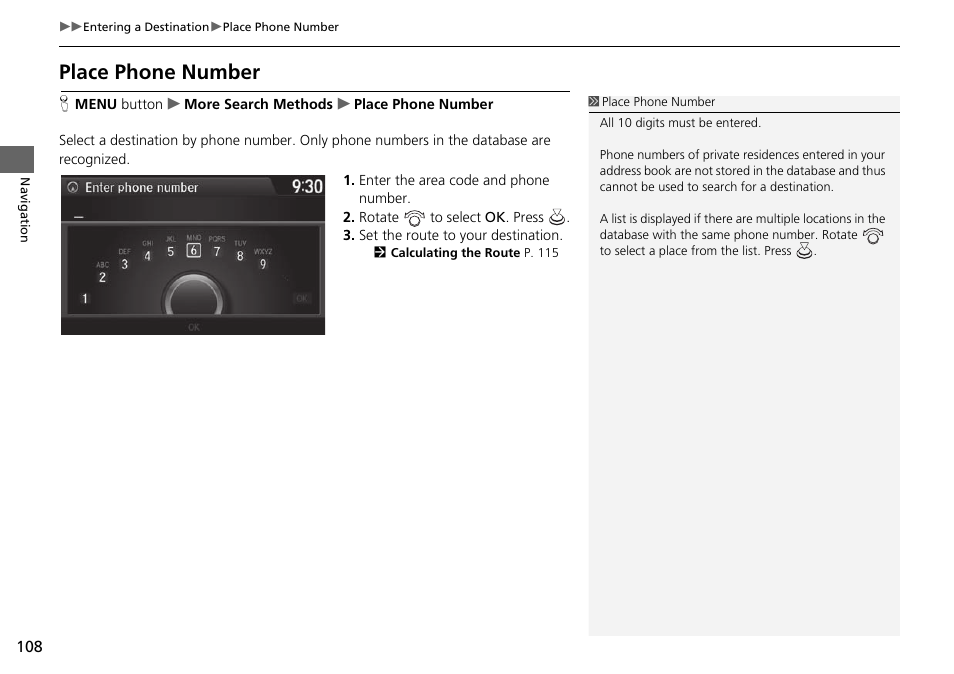 Place phone number | Acura 2015 TLX - Navigation Manual (With Software Update) Ver. ST03 User Manual | Page 109 / 333