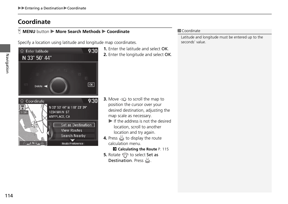Coordinate | Acura 2015 TLX - Navigation Manual (With Software Update) Ver. ST03 User Manual | Page 115 / 333