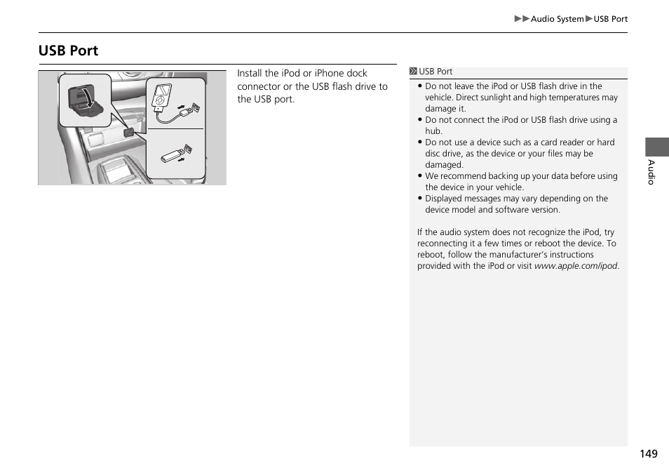 Usb port | Acura 2015 TLX - Navigation Manual (With Software Update) Ver. ST03 User Manual | Page 150 / 333