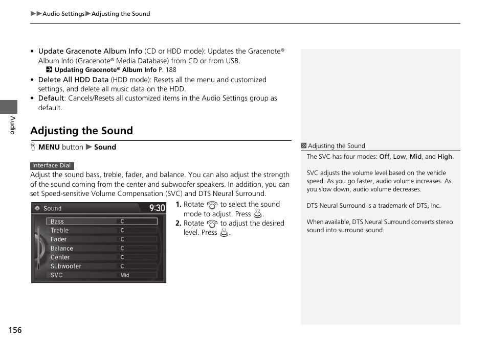 Adjusting the sound | Acura 2015 TLX - Navigation Manual (With Software Update) Ver. ST03 User Manual | Page 157 / 333