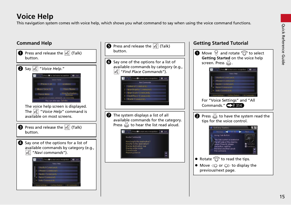 Voice help, P15) | Acura 2015 TLX - Navigation Manual (With Software Update) Ver. ST03 User Manual | Page 16 / 333