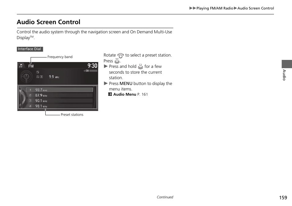 Audio screen control | Acura 2015 TLX - Navigation Manual (With Software Update) Ver. ST03 User Manual | Page 160 / 333
