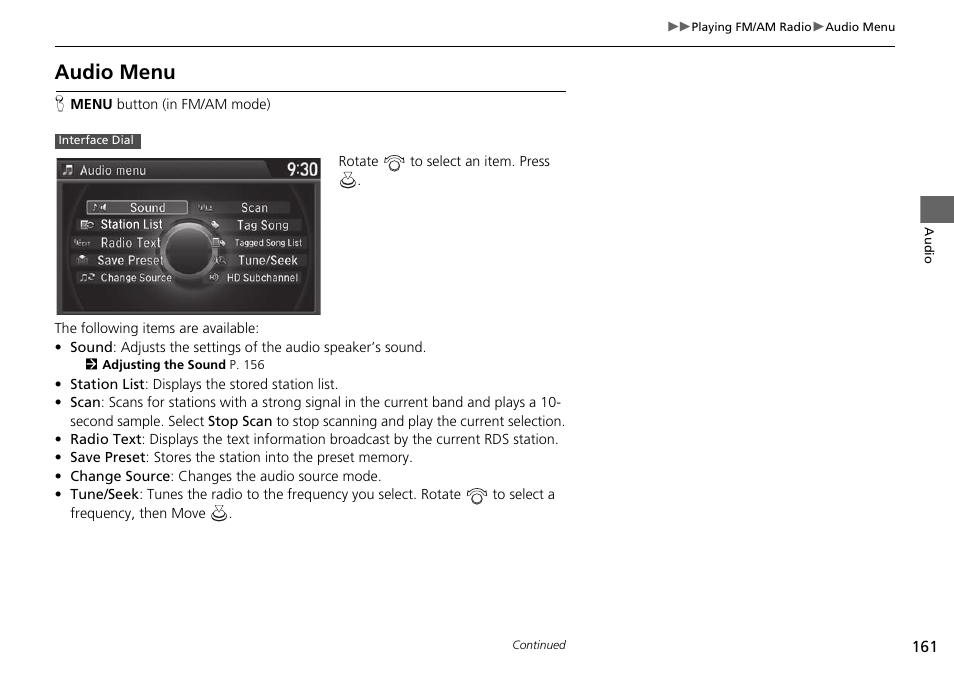 Audio menu | Acura 2015 TLX - Navigation Manual (With Software Update) Ver. ST03 User Manual | Page 162 / 333