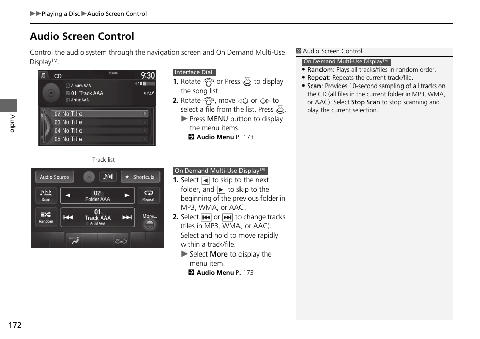 Audio screen control | Acura 2015 TLX - Navigation Manual (With Software Update) Ver. ST03 User Manual | Page 173 / 333