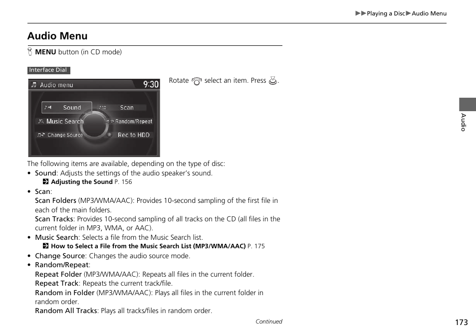 Audio menu | Acura 2015 TLX - Navigation Manual (With Software Update) Ver. ST03 User Manual | Page 174 / 333