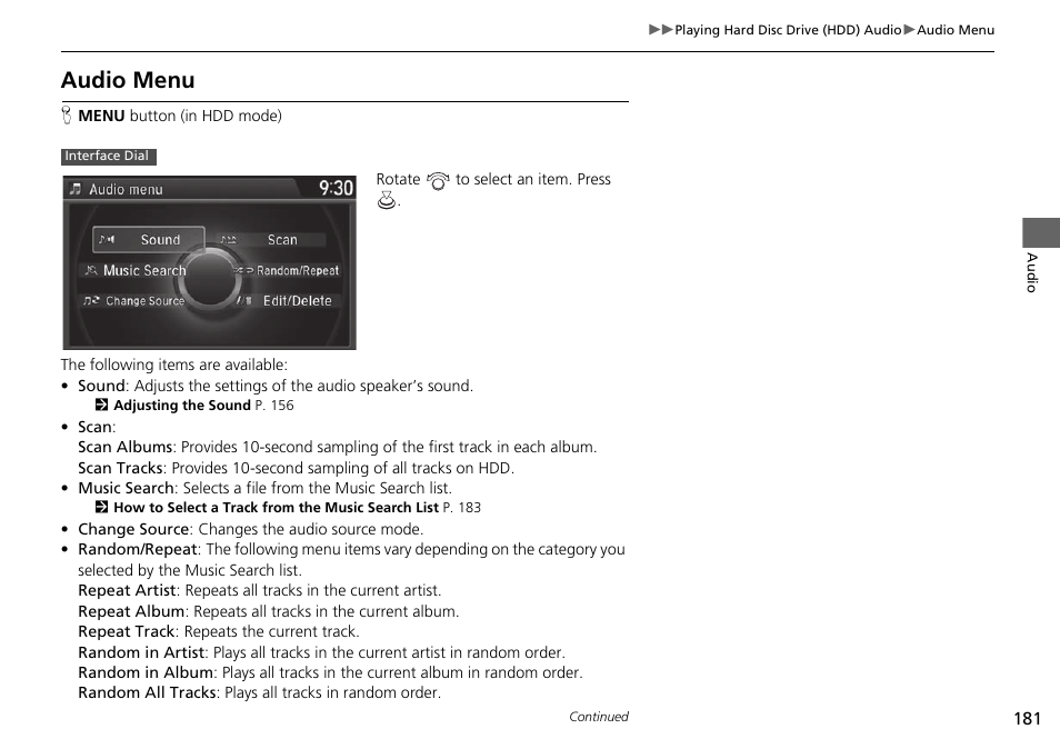 Audio menu | Acura 2015 TLX - Navigation Manual (With Software Update) Ver. ST03 User Manual | Page 182 / 333