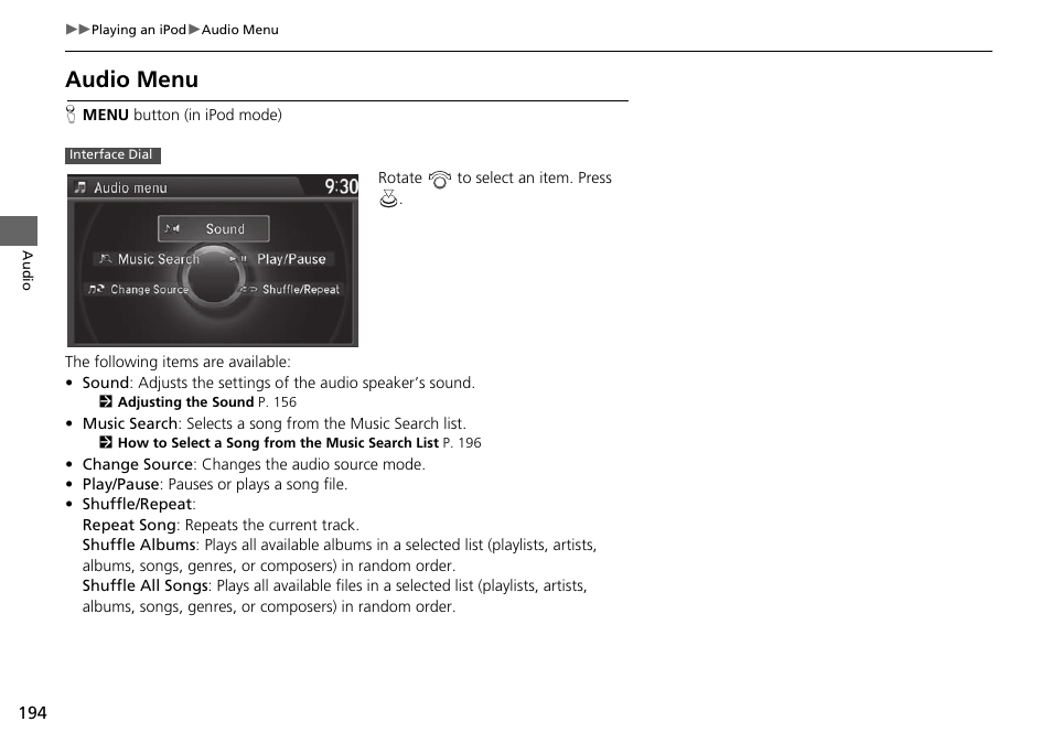 Audio menu | Acura 2015 TLX - Navigation Manual (With Software Update) Ver. ST03 User Manual | Page 195 / 333